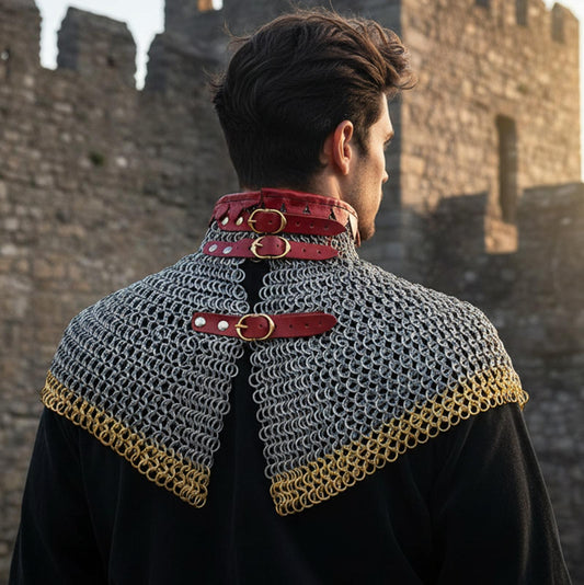Chainmail Neck Collar Armor – Flat Riveted & Washer with Brass Rows