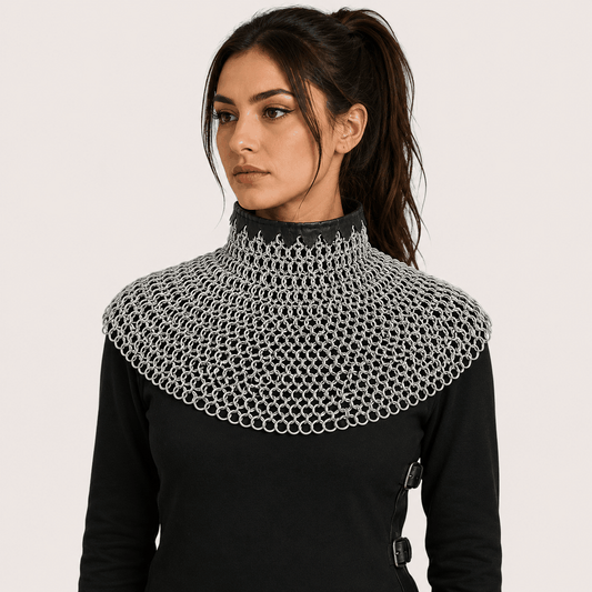 Chain mail Collar , 9 mm Aluminium Round Ring Riveted with solid ring , Bishop Mantle,