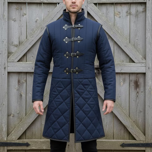 Medieval Long Gambeson with Black Leather Trim – Renfaire & LARP Halloween Costume