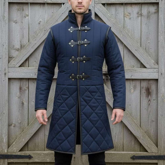 Medieval Long Gambeson with Black Leather Trim – Renfaire & LARP Halloween Costume