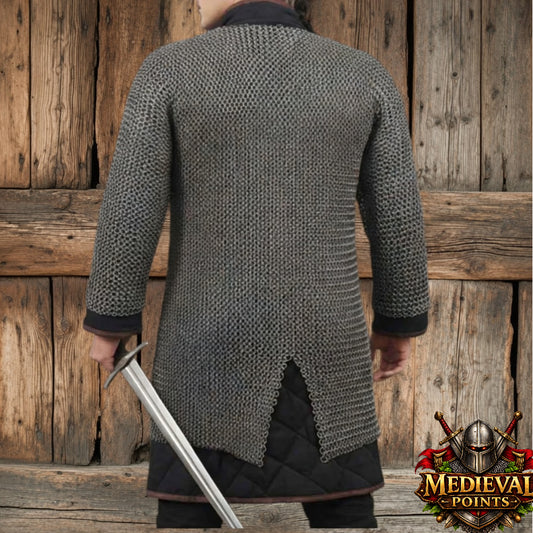 9MM Mild Steel Chainmail Hauberk Round Riveted Medieval Armor Shirt