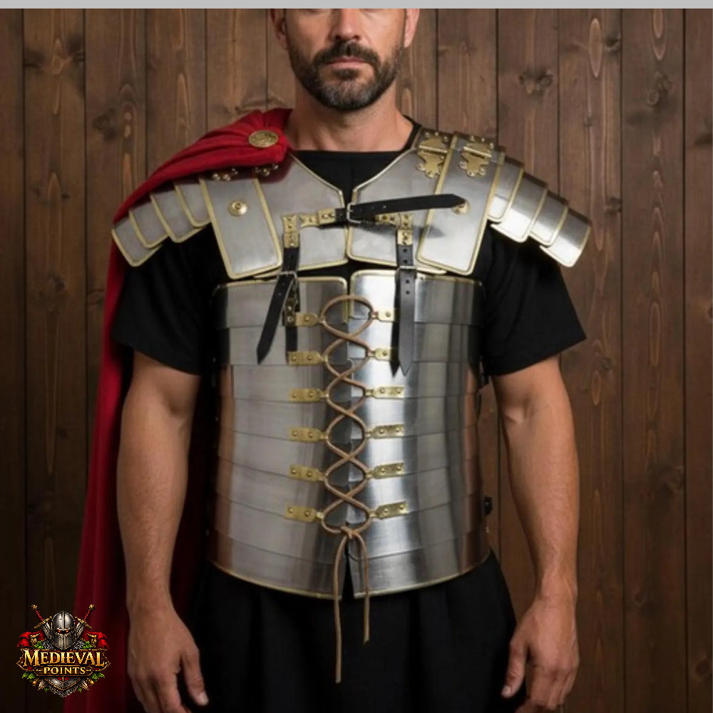 Roman Lorica Segmentata – 18-Gauge Steel with Polished Brass Trim