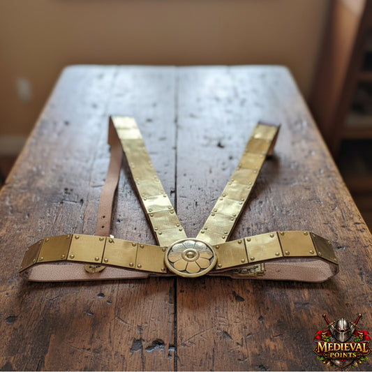 Roman Leather Phalera Belt, Brass Chest Armor, LARP Reenactment Costume