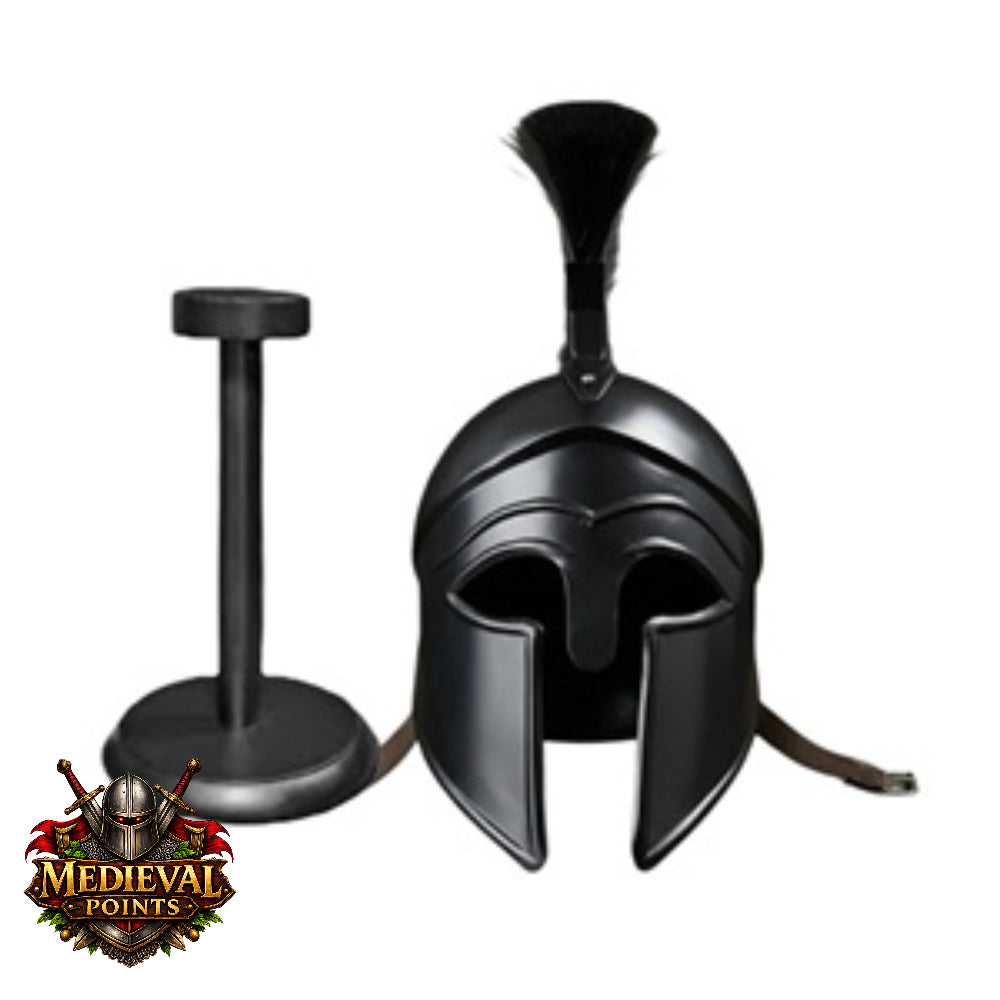 Corinthian Helmet : Warrior Medieval Helmet with Wooden Stand
