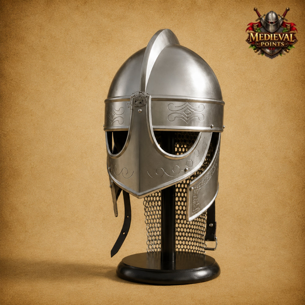 Medieval Knights Templar Barbuta Helmet with Visor & Wooden Stand | Handmade Steel Crusader Helmet