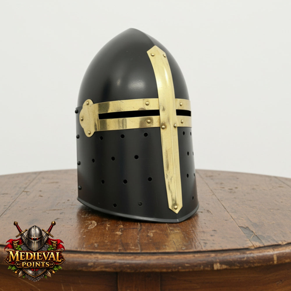 New Suger-loaf Helmet With Wooden Stand , Crusader Helmet