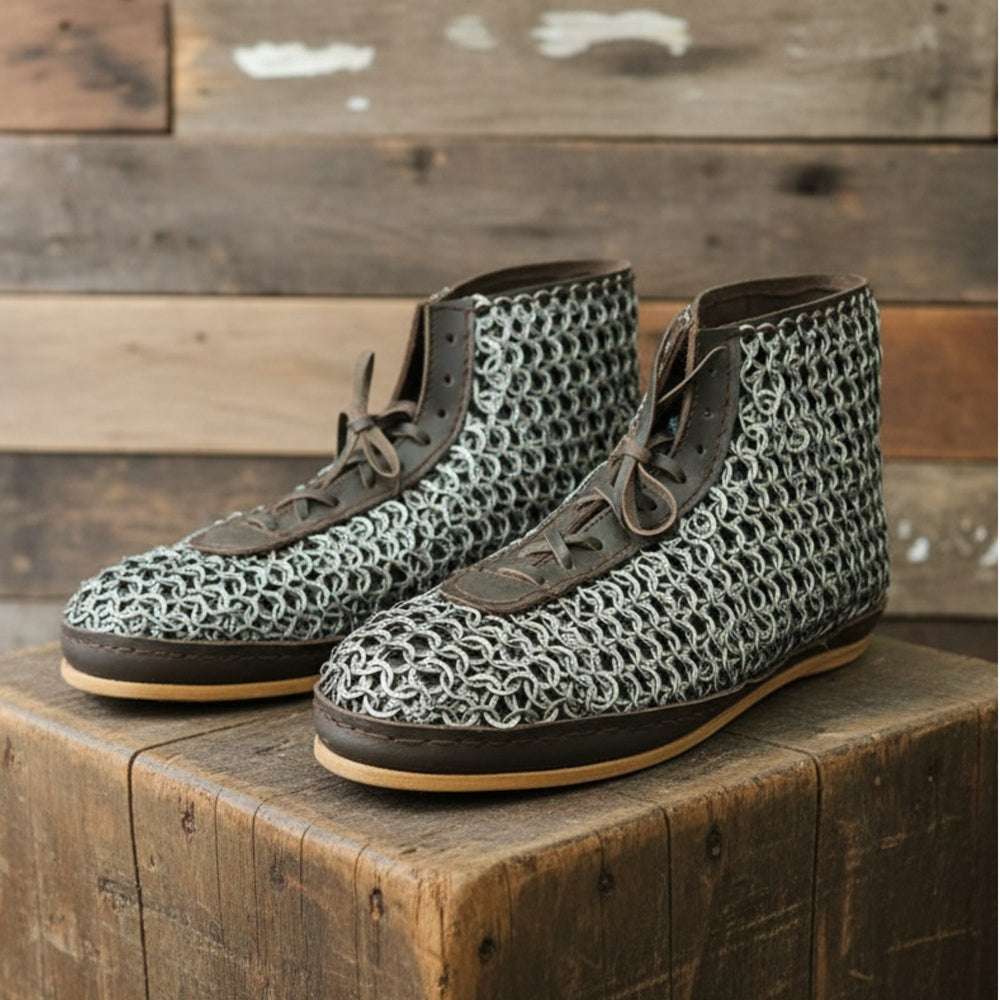 Chainmail Boot – 9mm Flat Ring Riveted Maille Shoes| LARP, Renaissance Boot , Warrior Footwear