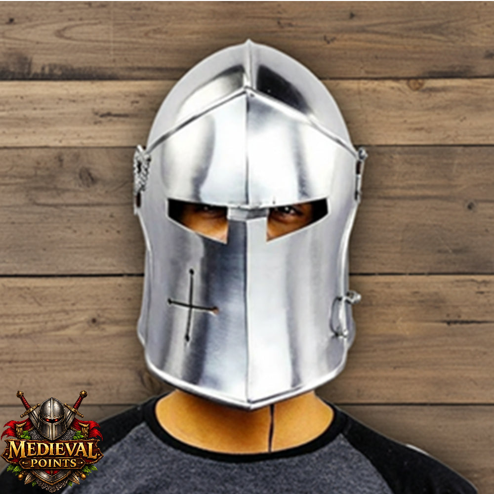 Medieval Barbute Helmet : fully wearable helmet for Role Play with Display Stand