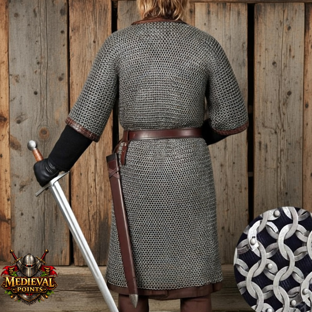 Medieval 9MM Chainmail Hauberk Flat Riveted Mild Steel Armor