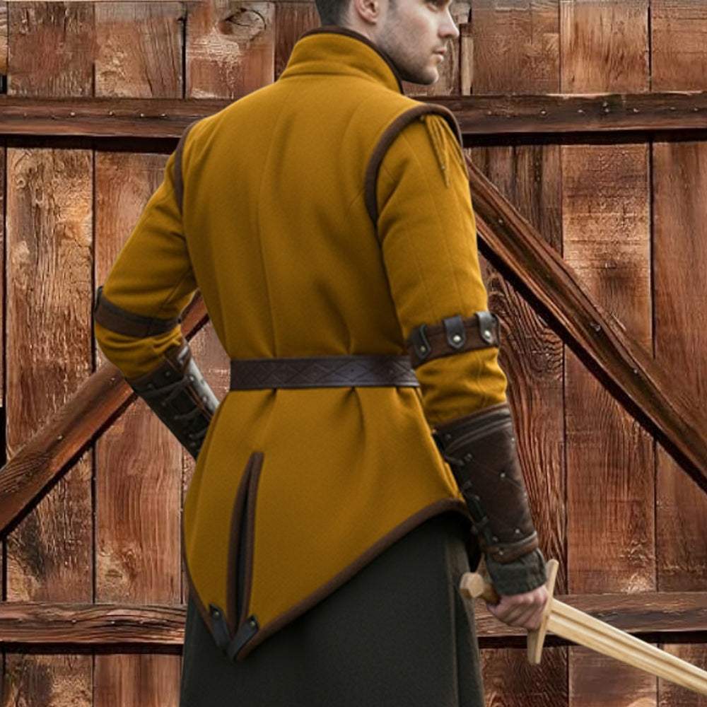 Medieval Padded Gambeson with Brown Leather Trim: Viking Costume for events