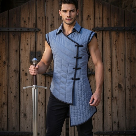Cotton Medieval Gambeson: Sleeveless Padded Armor, Reenactment Costume for Halloween events