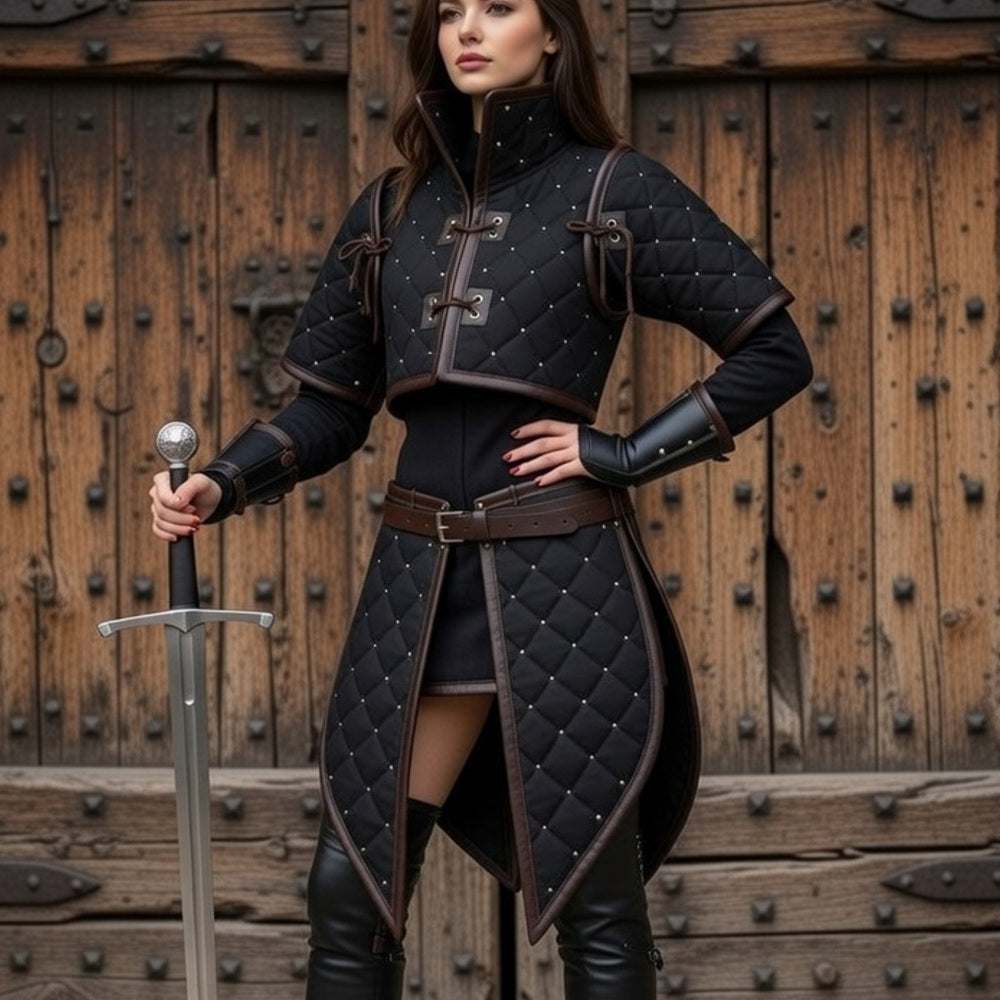 Female Medieval Padded Gambeson Costume: Renfaire Larp Armor clothing for Halloween events