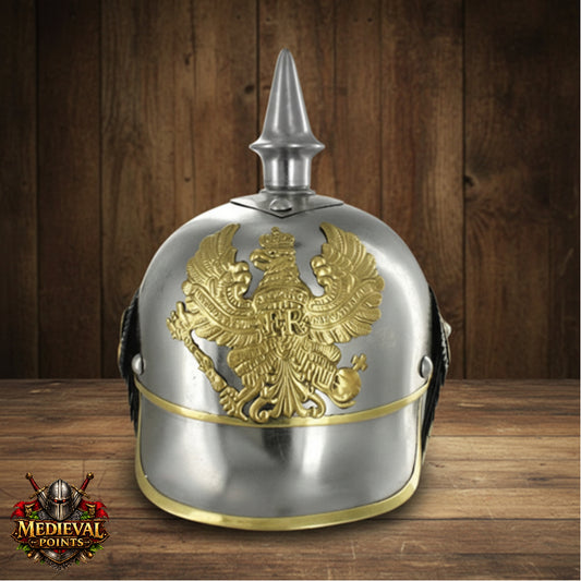 German Pickelhaube Helmet Steel Spiked Helmet Prussian Military Replica Armor