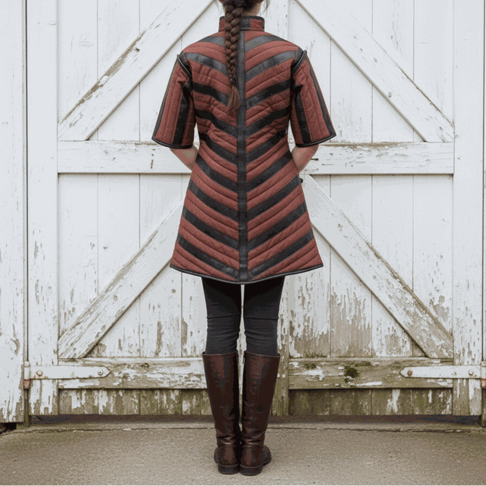 Quilted Armour Gambeson : Black Leather Trim, Ren Faire Costume