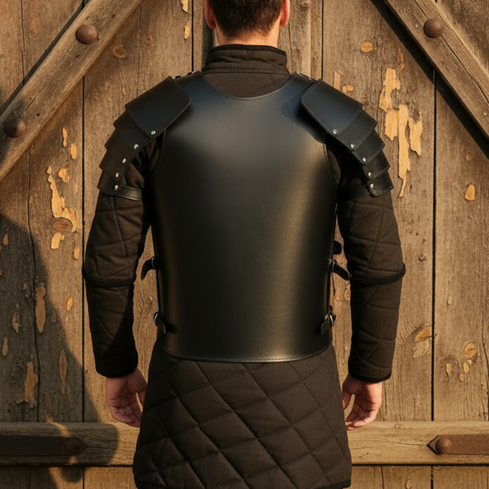Leather Greek Breastplate Armor with Shoulder Guards | LARP & Reenactment Leather Body Set