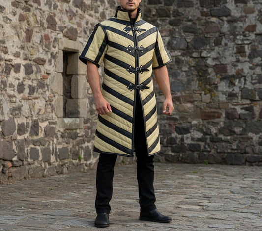 Ren Faire Gambeson – Green with Black Leather Trim