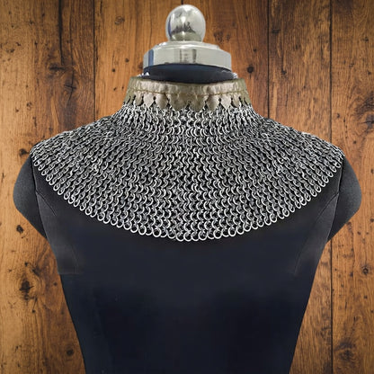 6mm Chainmail Gorget - Flat Riveted Ring with Washer Medieval Collar for Halloween