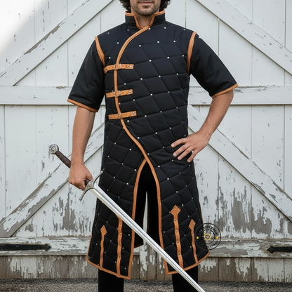 Medieval Gambeson With Brown Leather Trim: Ren faire  Costume