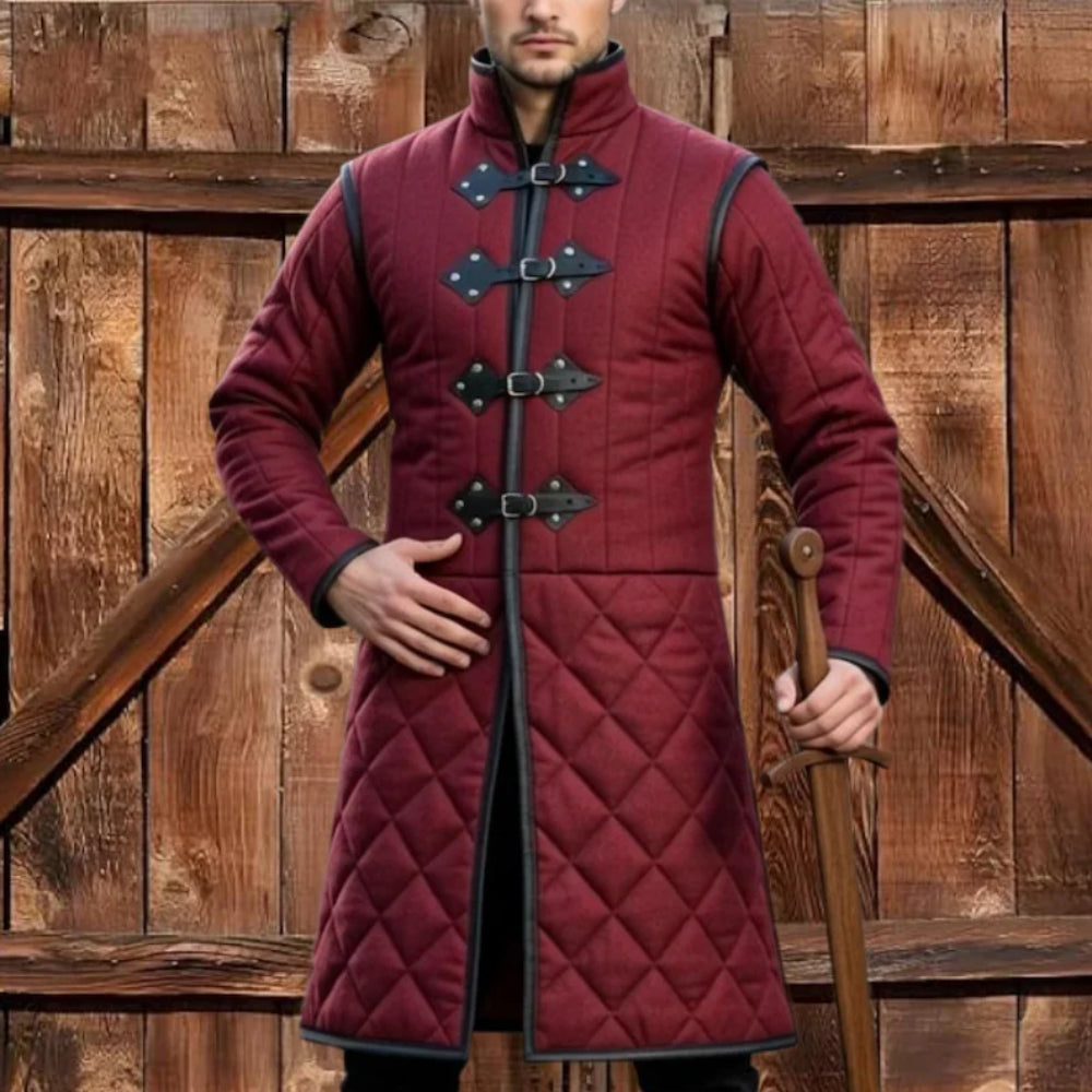 Medieval Long Gambeson with Black Leather Trim – Renfaire & LARP Halloween Costume