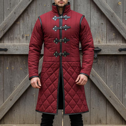 Medieval Long Gambeson with Black Leather Trim – Renfaire & LARP Halloween Costume
