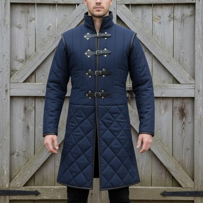 Medieval Long Gambeson with Black Leather Trim – Renfaire & LARP Halloween Costume