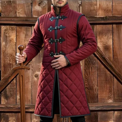 Medieval Long Gambeson with Black Leather Trim – Renfaire & LARP Halloween Costume