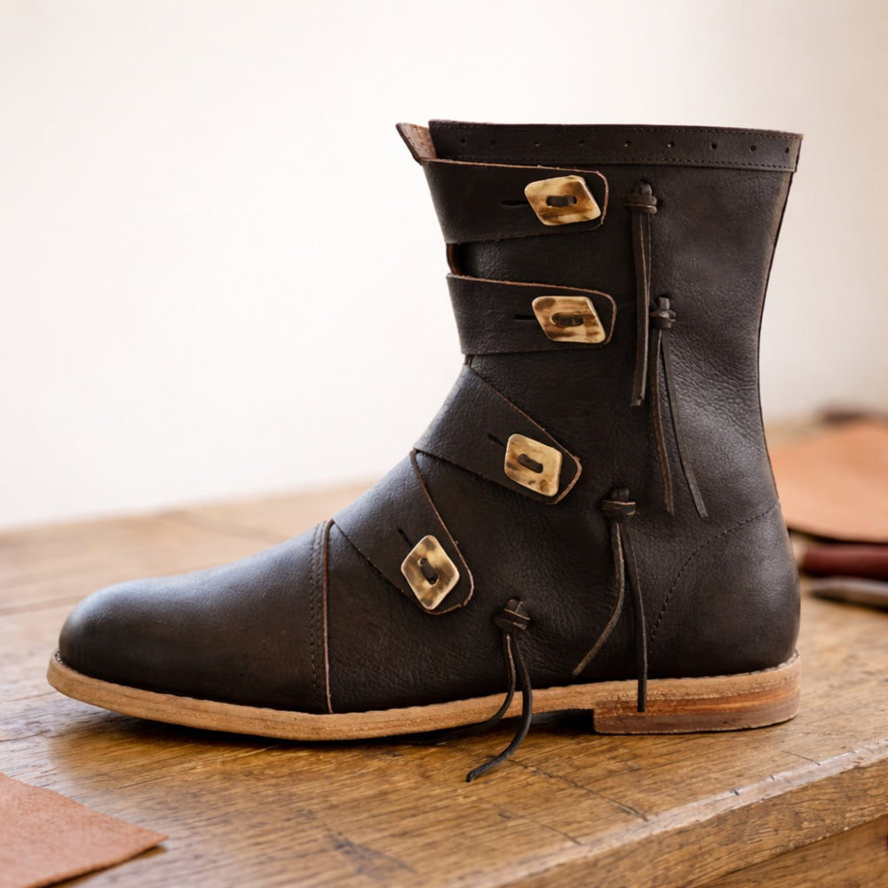 Viking Leather Ankle Boots - Medieval Renaissance Shoes, Handmade LARP Footwear