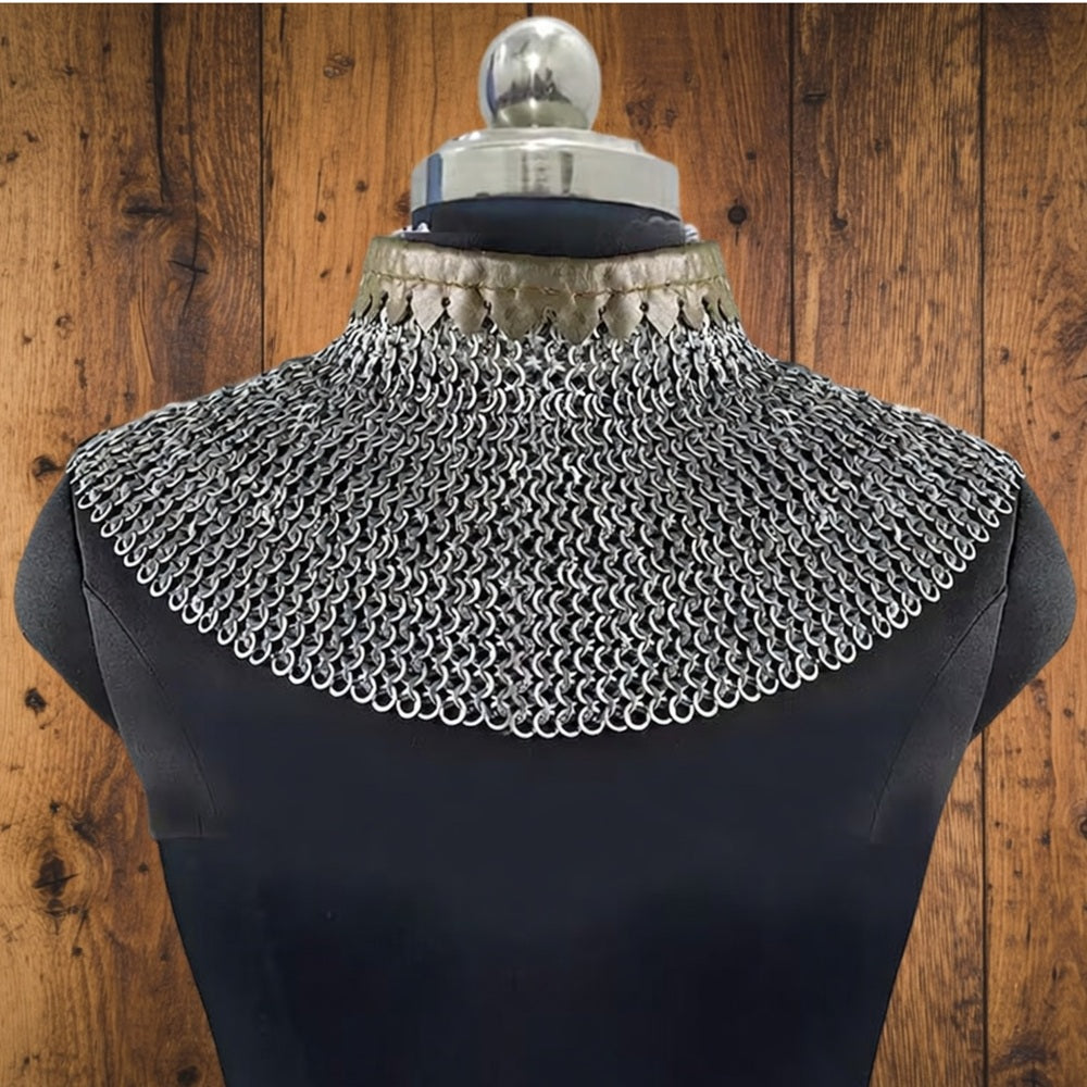 6mm Chainmail Gorget - Flat Riveted Ring with Washer Medieval Collar for Halloween