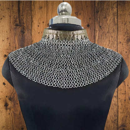 6mm Chainmail Gorget - Flat Riveted Ring with Washer Medieval Collar for Halloween