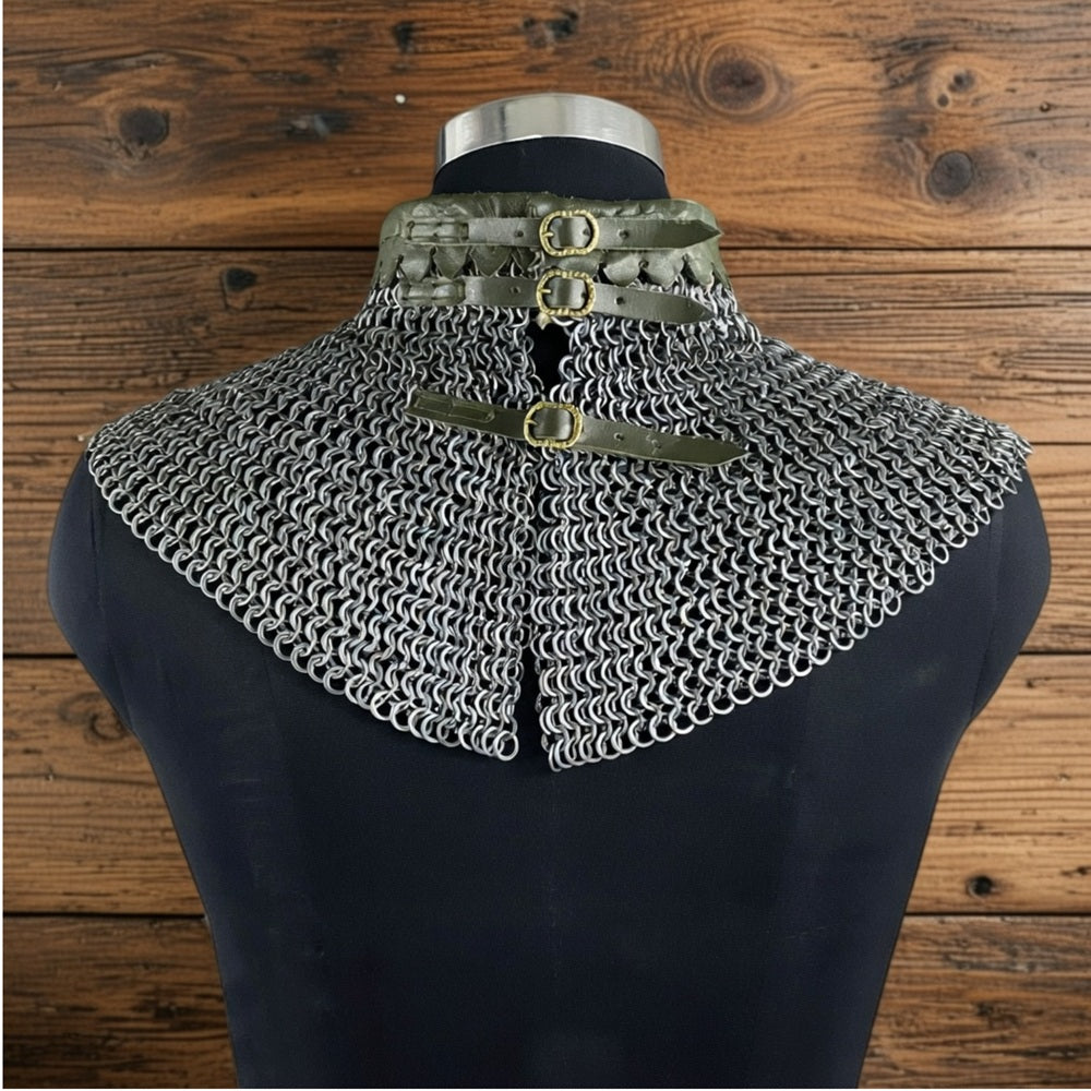 6mm Chainmail Gorget - Flat Riveted Ring with Washer Medieval Collar for Halloween