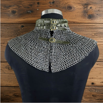 6mm Chainmail Gorget - Flat Riveted Ring with Washer Medieval Collar for Halloween