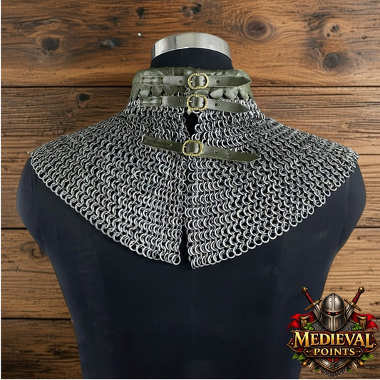 6mm Chainmail Gorget - Flat Riveted Ring with Washer Medieval Collar for Halloween