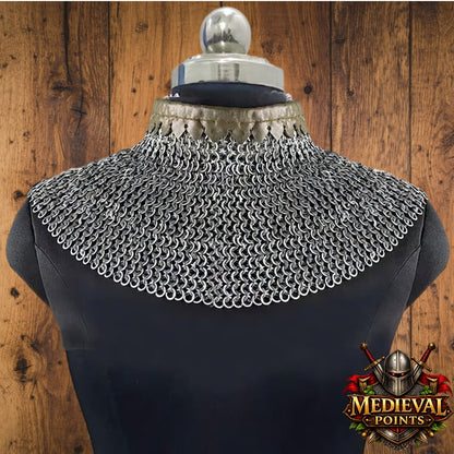 6mm Chainmail Gorget - Flat Riveted Ring with Washer Medieval Collar for Halloween