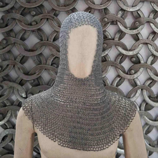 Medieval Chain mail Coif made of 9mm flat riveted rings with washers in 4-in-1 European weave