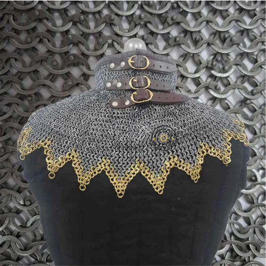 9 mm Chain-mail Gorget Collar: Flat Riveted w Solid Mild Steel,