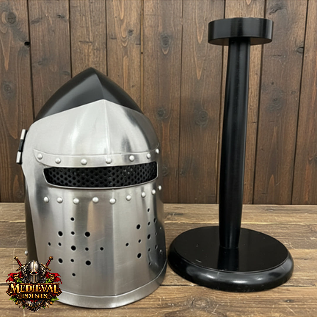 Barbuta Helmet: Functional Barbute Helmet ,wooden stand