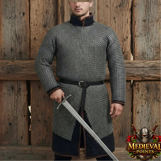 9MM Mild Steel Chainmail Hauberk Round Riveted Medieval Armor Shirt
