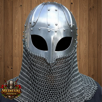 Viking Chain-mail Helmet – Norse Medieval Armor for LARP : Wooden Stand