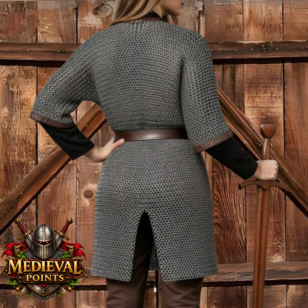 Medieval 9mm Chainmail Hauberk - Flat Riveted Mild Steel Armor - SCA Combat & Reenactment - Half Sleeve