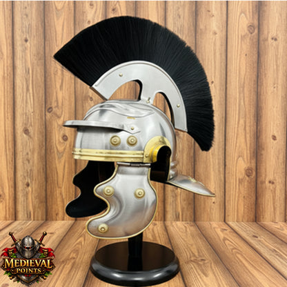 Roman Helmet With Black Plume  : Helmet with Wooden Stand