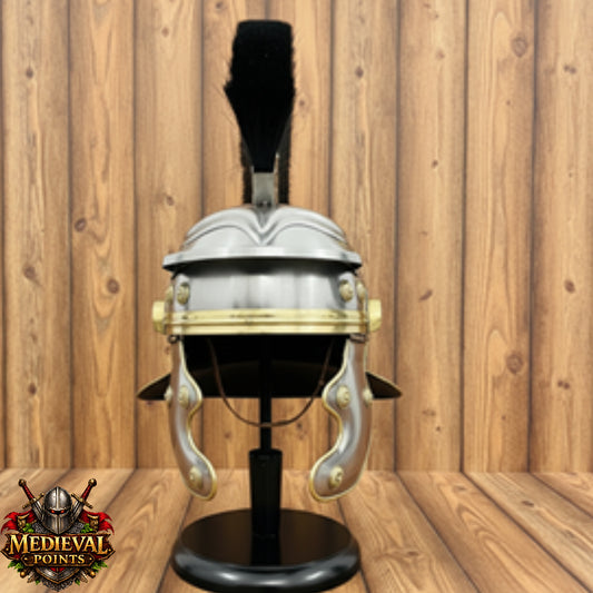 Roman Helmet With Black Plume  : Helmet with Wooden Stand
