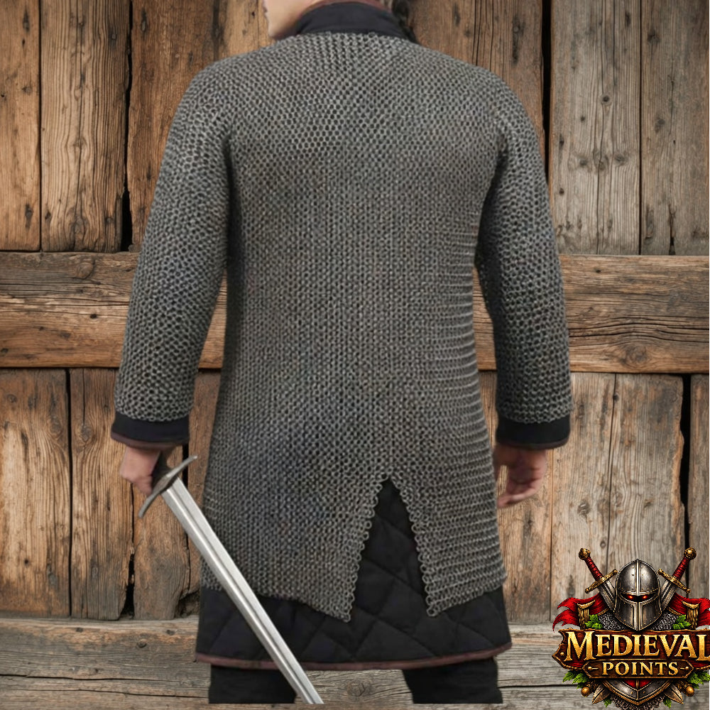 9MM Mild Steel Chainmail Hauberk Round Riveted Medieval Armor Shirt