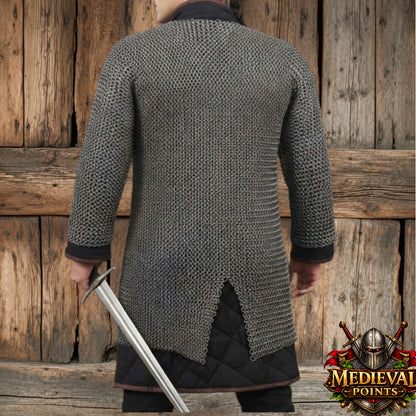 9MM Mild Steel Chainmail Hauberk Round Riveted Medieval Armor Shirt