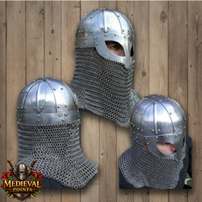 Viking Chain-mail Helmet – Norse Medieval Armor for LARP : Wooden Stand