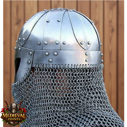 Viking Chain-mail Helmet – Norse Medieval Armor for LARP : Wooden Stand
