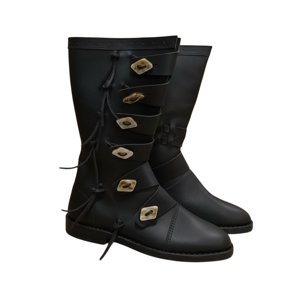 Viking Leather Long Boots: Ren Faire Costume Shoes