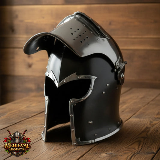 Barbuta Helmet: Functional Barbute Helmet ,wooden stand