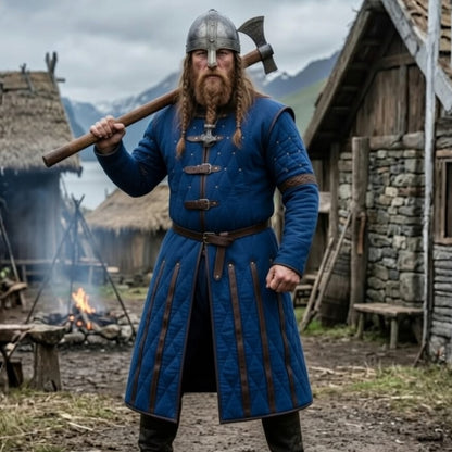 Ren Faire Blue Gambeson Costume – Medieval Padded Armor for Reenactment