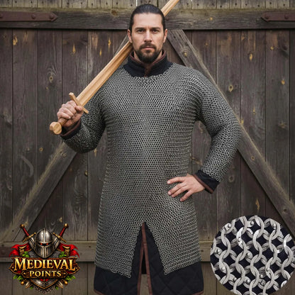 9MM Chainmail Hauberk Riveted Mild Steel Chainmail Shirt | Medieval Armor Costume