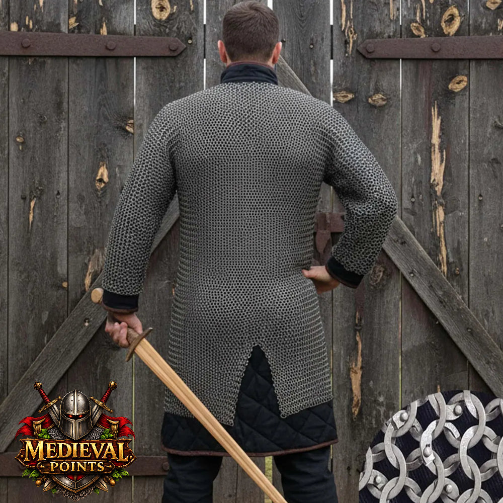 9MM Chainmail Hauberk Riveted Mild Steel Chainmail Shirt | Medieval Armor Costume